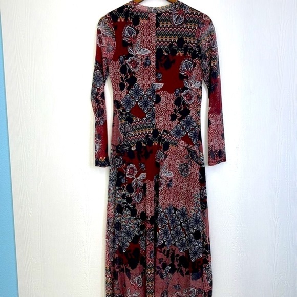 Enfocus Studio - Beautiful Printed Burgundy Floral Mesh Maxi Dress Size 8 - Picture 11 of 11